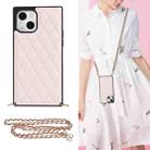 For iPhone 14 Plus Crossbody Rhombic Microfiber Leather Phone Case(Pink) - 1