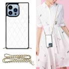 For iPhone 14 Pro Crossbody Rhombic Microfiber Leather Phone Case(White) - 1