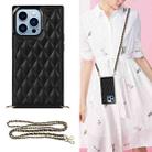 For iPhone 14 Pro Crossbody Rhombic Microfiber Leather Phone Case(Black) - 1