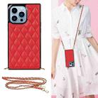 For iPhone 14 Pro Crossbody Rhombic Microfiber Leather Phone Case(Red) - 1