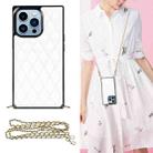 For iPhone 14 Pro Max Crossbody Rhombic Microfiber Leather Phone Case(White) - 1