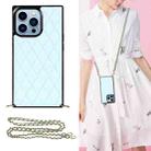 For iPhone 14 Pro Max Crossbody Rhombic Microfiber Leather Phone Case(Light Blue) - 1