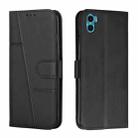 For Motorola Moto E22s 4G Stitching Calf Texture Buckle Leather Phone Case(Black) - 1