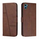 For Motorola Moto E22s 4G Stitching Calf Texture Buckle Leather Phone Case(Brown) - 1