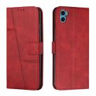 For Motorola Moto E22s 4G Stitching Calf Texture Buckle Leather Phone Case(Red) - 1