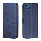 For Motorola Moto E22s 4G Stitching Calf Texture Buckle Leather Phone Case(Blue) - 1