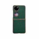 For Huawei P50 Pocket Nano Electroplating Cross Texture Genuine Leather Phone Case(Green) - 1