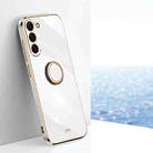 For Samsung Galaxy S23 5G XINLI Straight Edge 6D Electroplate TPU Phone Case with Ring Holder(White) - 1