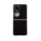 For Huawei P50 Pocket Nano Electroplating Litchi Texture Genuine Leather Phone Case(Black) - 1