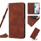 For Tecno Pop 6 Pro Skin Feel Heart Pattern Leather Phone Case with Lanyard(Brown) - 1