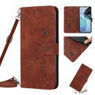 For Motorola Moto E22s 4G Skin Feel Heart Pattern Leather Phone Case with Lanyard(Brown) - 1