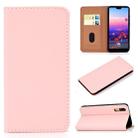 For Huawei P20 Solid Color Frosted Magnetic Horizontal Flip Leather Case with Card Slots & Holder(Pink) - 1