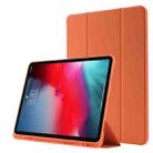 Skin Feel Pen Holder Tri-fold Tablet Leather Case For iPad Pro 12.9 2022 / 2021 / 2020 / 2018(Orange) - 1