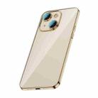 For iPhone 14 Glass Lens Protection PC Electroplating Phone Case(Gold) - 1