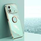 For Xiaomi Poco M4 Pro XINLI Straight Edge 6D Electroplate TPU Phone Case with Ring Holder(Mint Green) - 1