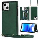 For iPhone 14 Cross-body Square Dual-Buckle Card Flip Wallet Phone Case(Green) - 1