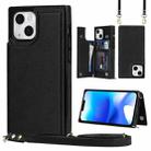 For iPhone 14 Plus Cross-body Square Dual-Buckle Card Flip Wallet Phone Case(Black) - 1