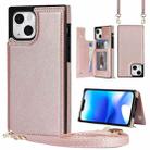 For iPhone 14 Plus Cross-body Square Dual-Buckle Card Flip Wallet Phone Case(Rose Gold) - 1
