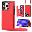 For iPhone 14 Pro Cross-body Square Dual-Buckle Card Flip Wallet Phone Case(Red) - 1