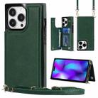 For iPhone 14 Pro Cross-body Square Dual-Buckle Card Flip Wallet Phone Case(Green) - 1