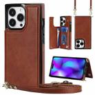 For iPhone 14 Pro Cross-body Square Dual-Buckle Card Flip Wallet Phone Case(Brown) - 1
