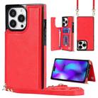 For iPhone 14 Pro Max Cross-body Square Dual-Buckle Card Flip Wallet Phone Case(Red) - 1