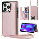 For iPhone 14 Pro Max Cross-body Square Dual-Buckle Card Flip Wallet Phone Case(Rose Gold) - 1