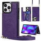 For iPhone 14 Pro Max Cross-body Square Dual-Buckle Card Flip Wallet Phone Case(Purple) - 1