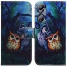 For Infinix Hot 20 Coloured Drawing Flip Leather Phone Case(Oil Painting Owl) - 1