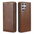 For Samsung Galaxy S23 Ultra 5G Grid Texture Magnetic Flip Leather Phone Case(Brown) - 1