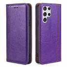 For Samsung Galaxy S23 Ultra 5G Grid Texture Magnetic Flip Leather Phone Case(Purple) - 1