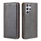 For Samsung Galaxy S23 Ultra 5G Grid Texture Magnetic Flip Leather Phone Case(Grey) - 1