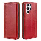 For Samsung Galaxy S23 Ultra 5G Grid Texture Magnetic Flip Leather Phone Case(Red) - 1