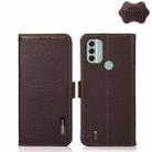 For Nokia C31 KHAZNEH Side-Magnetic Litchi Genuine Leather RFID Phone Case(Brown) - 1