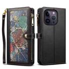 For iPhone 14 Pro Max ESEBLE Star Series Lanyard Zipper Wallet RFID Leather Case(Black) - 1