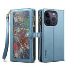 For iPhone 14 Pro ESEBLE Star Series Lanyard Zipper Wallet RFID Leather Case(Blue) - 1