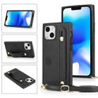 For iPhone 14 Crossbody Wrist Strap Card Holder Phone Case(Black) - 1