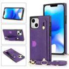 For iPhone 14 Plus Crossbody Wrist Strap Card Holder Phone Case(Purple) - 1