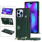 For iPhone 14 Pro Crossbody Wrist Strap Card Holder Phone Case(Green) - 1