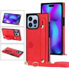 For iPhone 14 Pro Max Crossbody Wrist Strap Card Holder Phone Case(Red) - 1