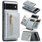 For Google Pixel 6 DG.MING M3 Series Glitter Powder Card Bag Leather Case(Silver) - 1