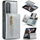 For Samsung Galaxy Z Fold3 5G DG.MING M3 Series Glitter Powder Card Bag Leather Case(Silver) - 1