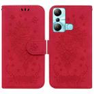 For Infinix Hot 20i Butterfly Rose Embossed Leather Phone Case(Red) - 1