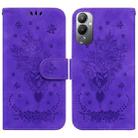 For Tecno Pova 4 Butterfly Rose Embossed Leather Phone Case(Purple) - 1
