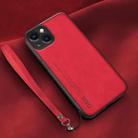 For iPhone 14 Lamba Skin Feel Leather Back Phone Case with Strap(Red) - 1