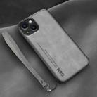 For iPhone 14 Lamba Skin Feel Leather Back Phone Case with Strap(Space Grey) - 1