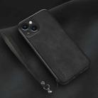 For iPhone 14 Plus Lamba Skin Feel Leather Back Phone Case with Strap(Black) - 1