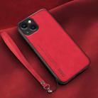 For iPhone 14 Plus Lamba Skin Feel Leather Back Phone Case with Strap(Red) - 1