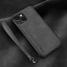 For iPhone 14 Plus Lamba Skin Feel Leather Back Phone Case with Strap(Dark Grey) - 1
