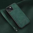 For iPhone 14 Plus Lamba Skin Feel Leather Back Phone Case with Strap(Deep Green) - 1